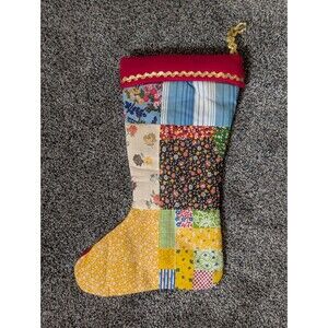 Vintage Quilted Patchwork Hand Made Christmas Stocking 14.25"l x 9.5"w